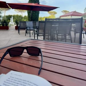 Reading on the patio